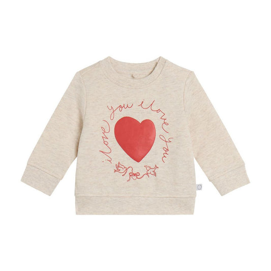 Baby Girl Oatmeal Sweatshirt with Heart Detail