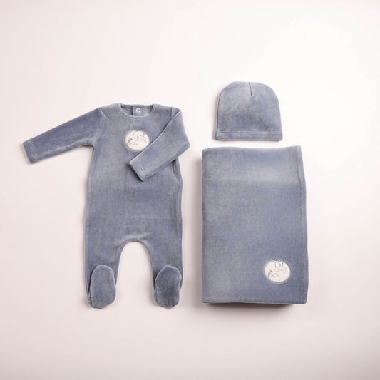 Bee & Dee Birdie Branch Velour Indigo Full Set Footie