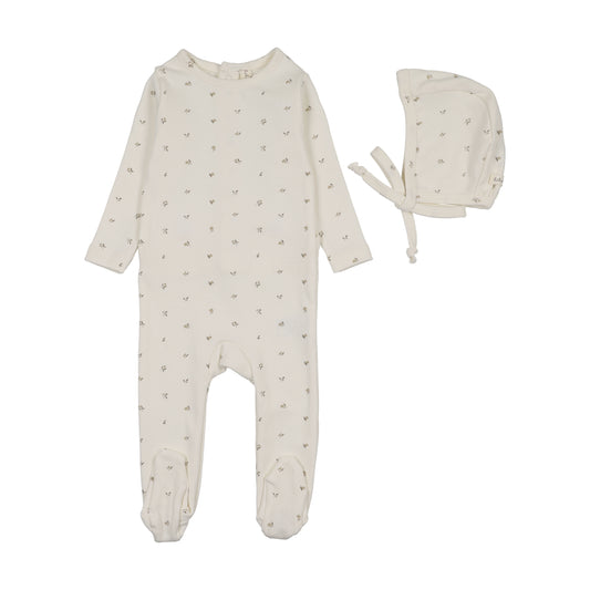 Bitsy Floral Cream/Oat Footie Set