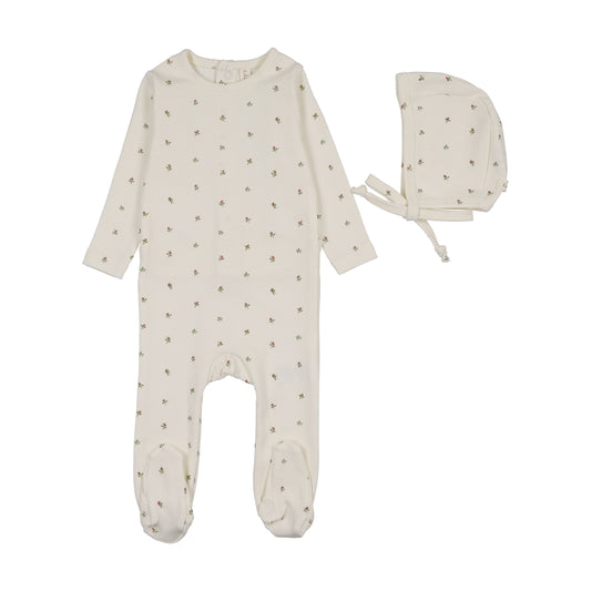Bitsy Floral Cream/Pink Footie Set