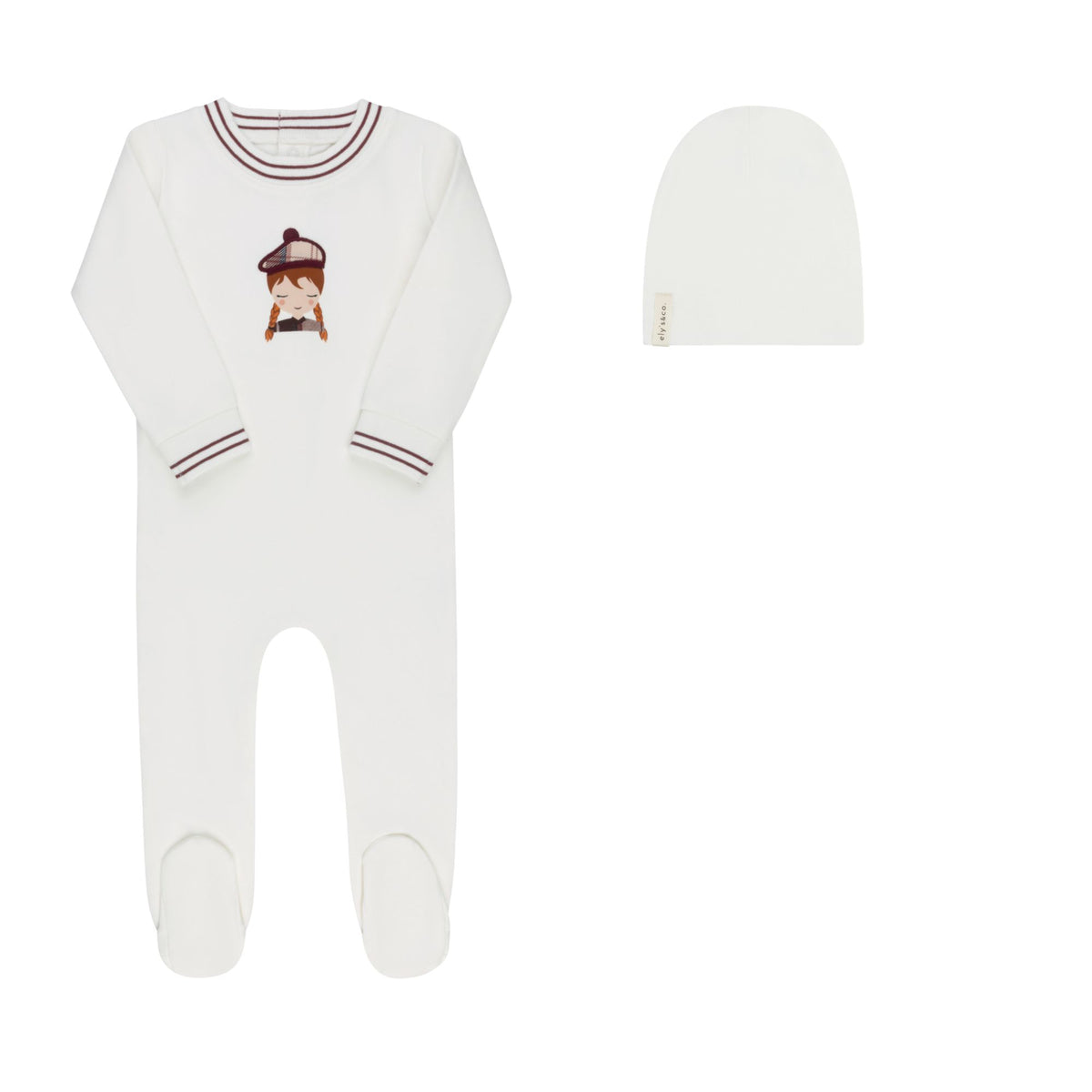 French Terry Scottish Ivory Pink Footie and Beanie
