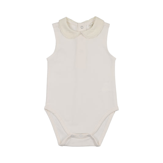 Ecru Bodysuit - Crochet Trim Sleeveless