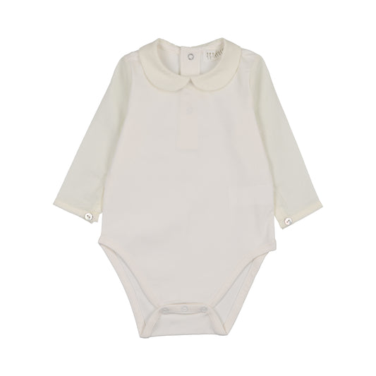 Cream Bodysuit with Shirtsleeve/Button