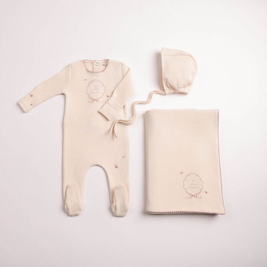 Bee & Dee  Botanical Crest Cream Girls Footie Set