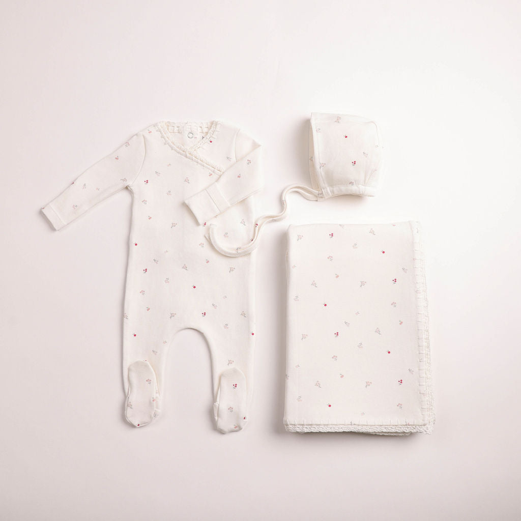 Bee & Dee Boutique Delicata Girls Floral Linen Footie Set