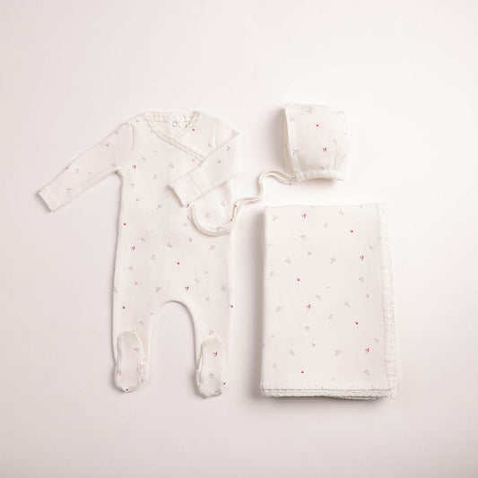 Bee & Dee Boutique Delicata Girls Floral Linen Footie Set