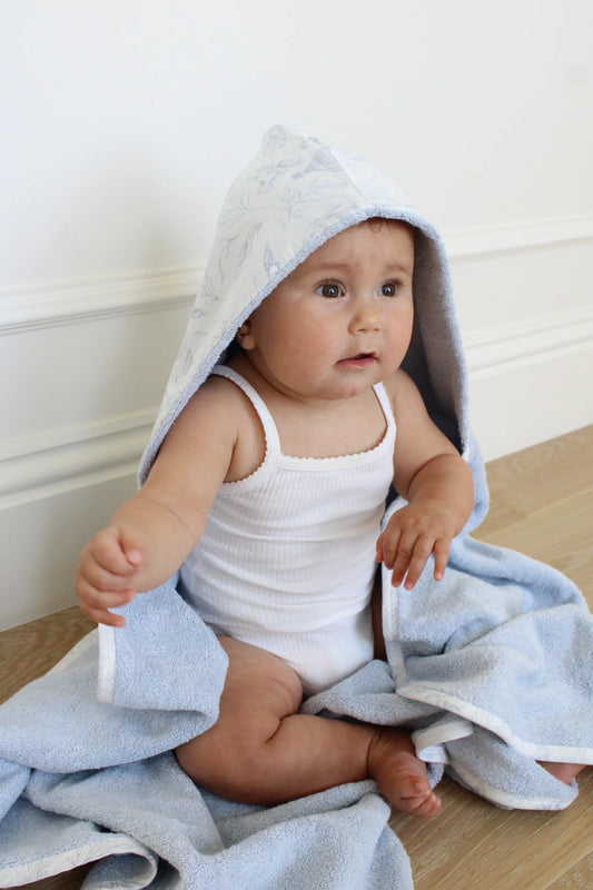 Sky Blue Toile Hooded Bath Towel