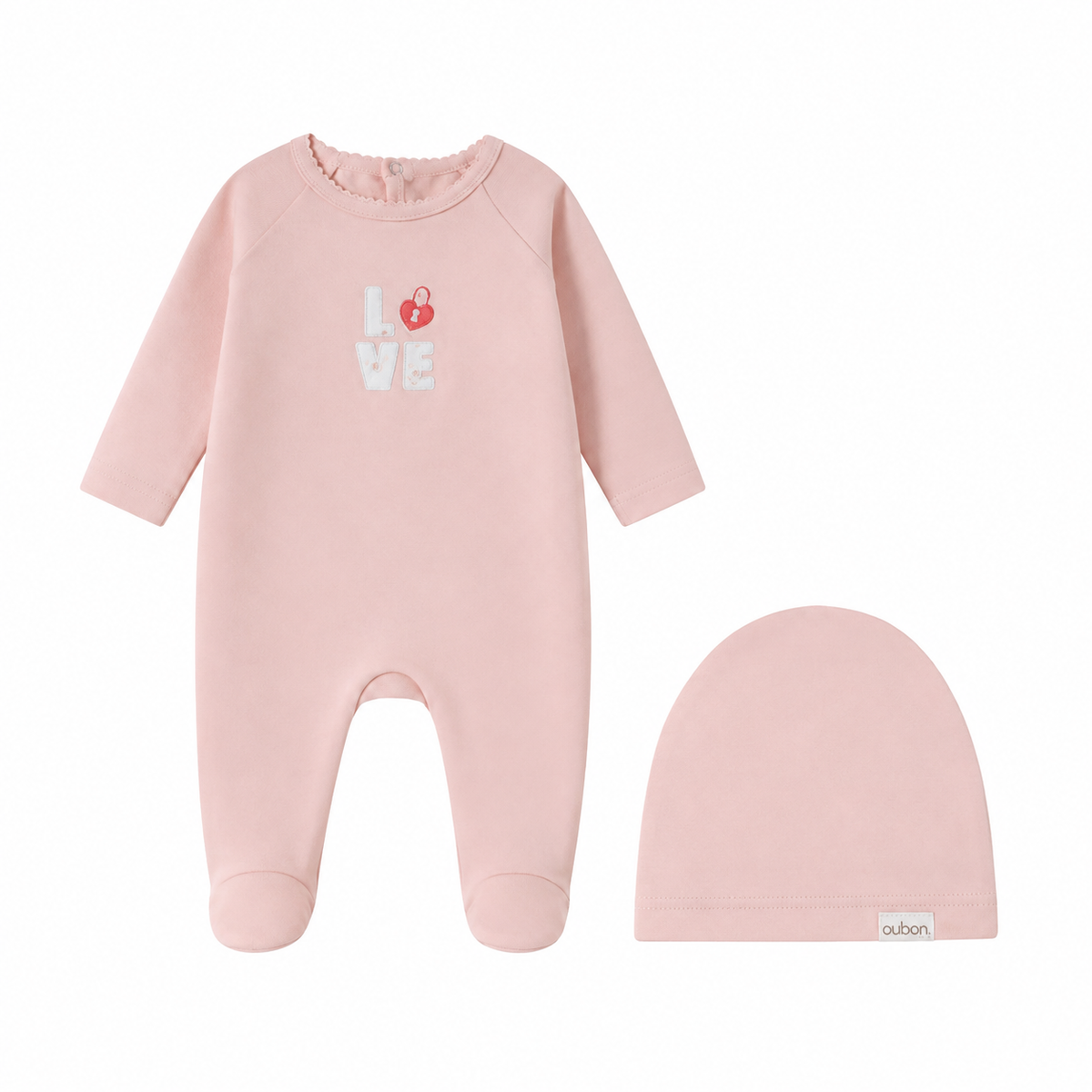 Love Patchwork Pink Cotton Footie and Hat