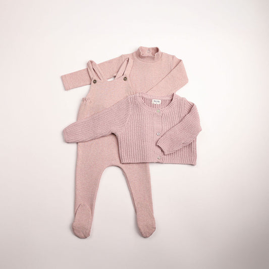 Bee & Dee Chenille Tea Rose Overall With Cardigan Set