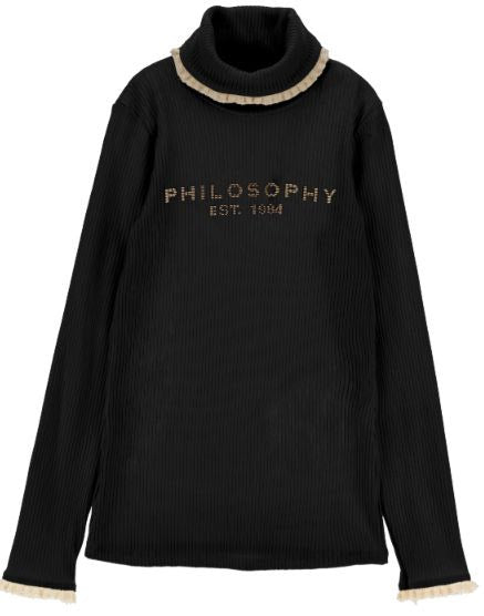 Rib Knit Black Turtleneck With Logo