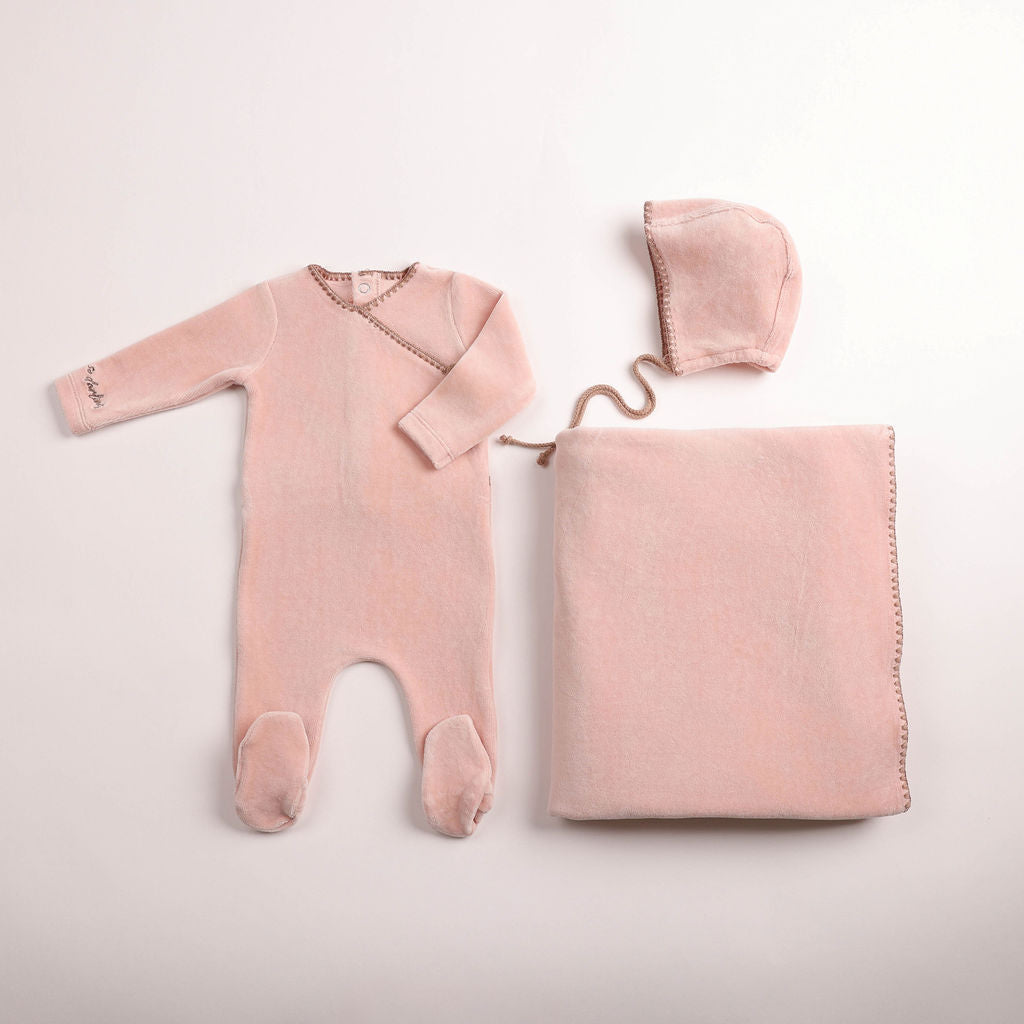 Bee & Dee Classic Stitch Velour Rose Footie Set
