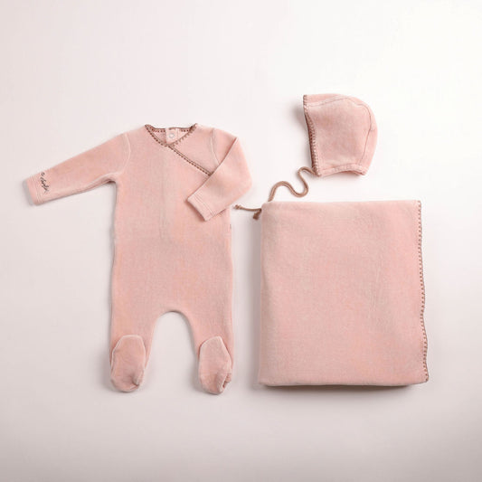 Bee & Dee Classic Stitch Velour Rose Footie Set