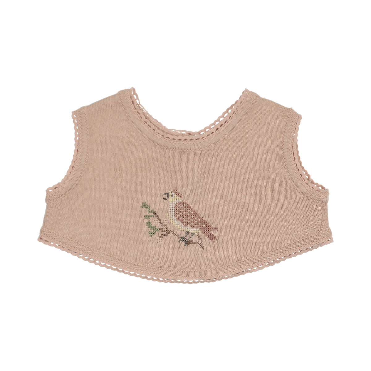 Knit Cross Stitch Overlay Rose Bib