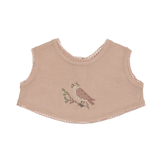 Knit Cross Stitch Overlay Rose Bib