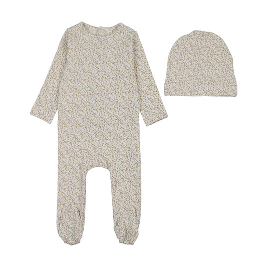 Dahlia Vines Print Cream/Blue Footie Set
