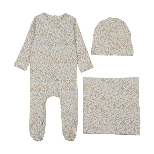 Dahlia Vines Print Cream/Blue Layette Set
