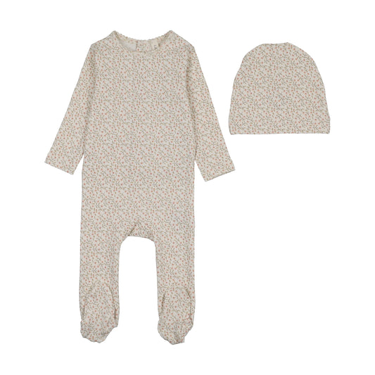 Dahlia Vines Print Cream/Pink Footie Set