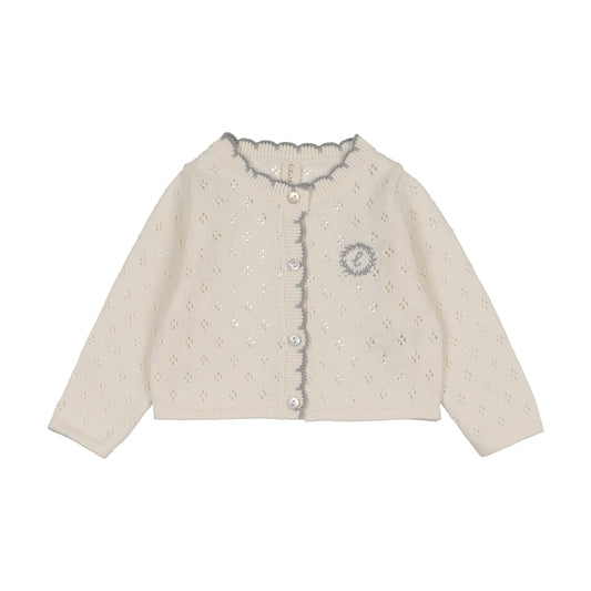 Diamond Pointelle Cream/Blue Cardigan