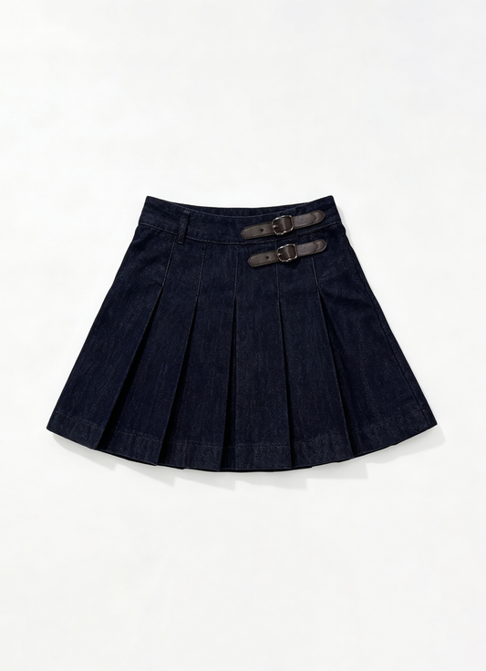 Girls Pleated Denim Skirt