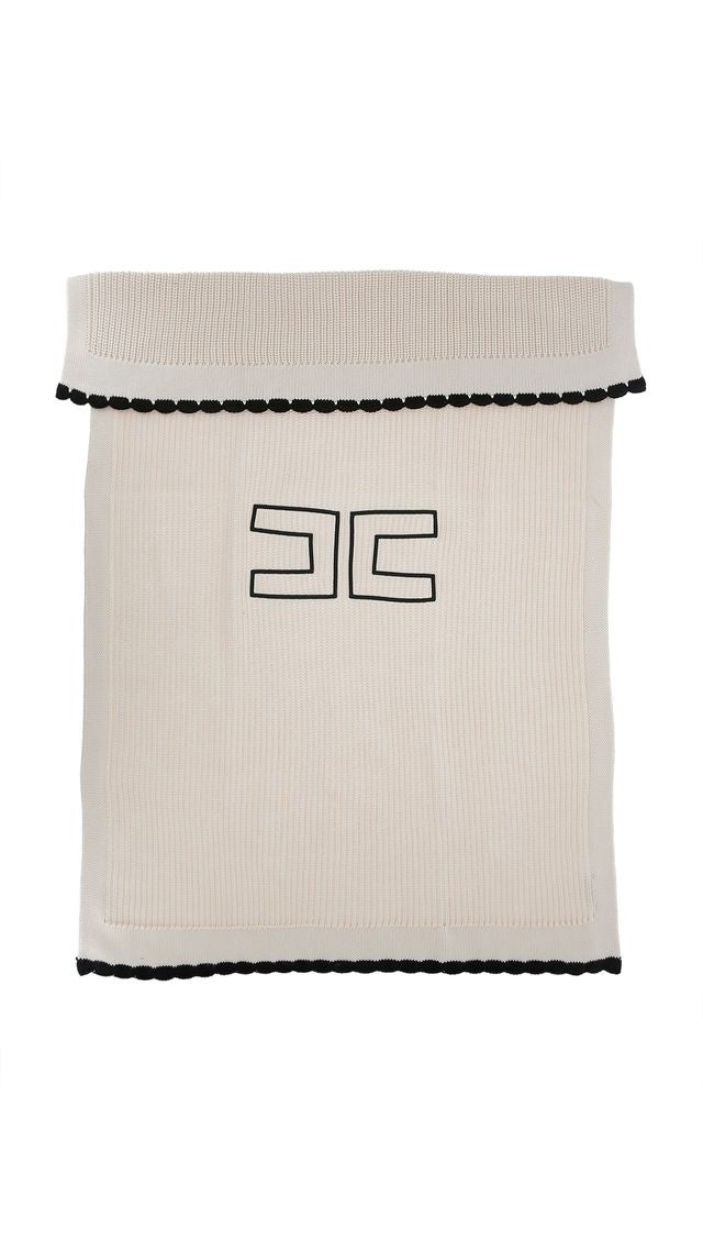 Knit Butter/Black Blanket with Border