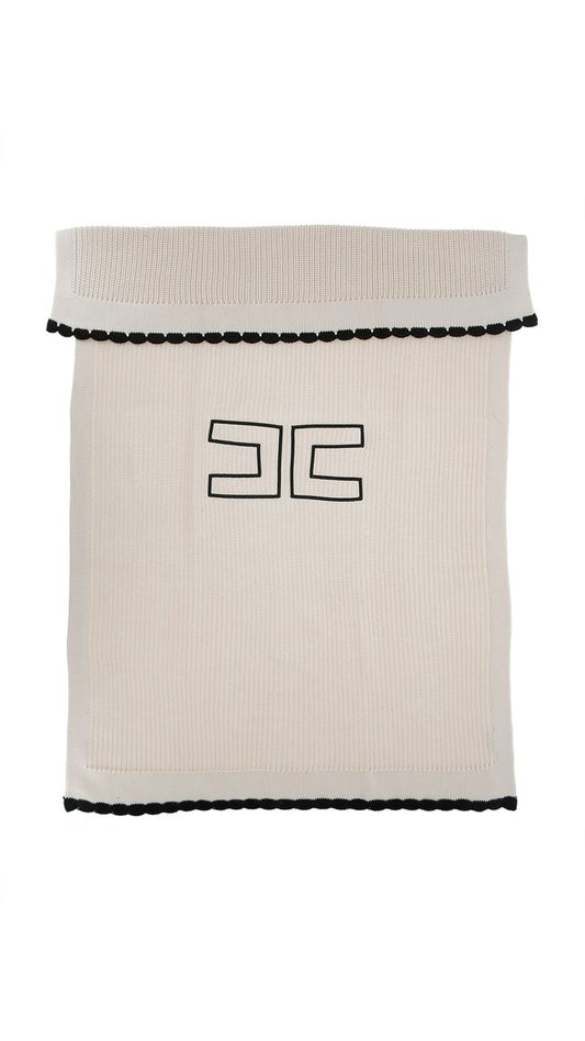 Knit Butter/Black Blanket with Border