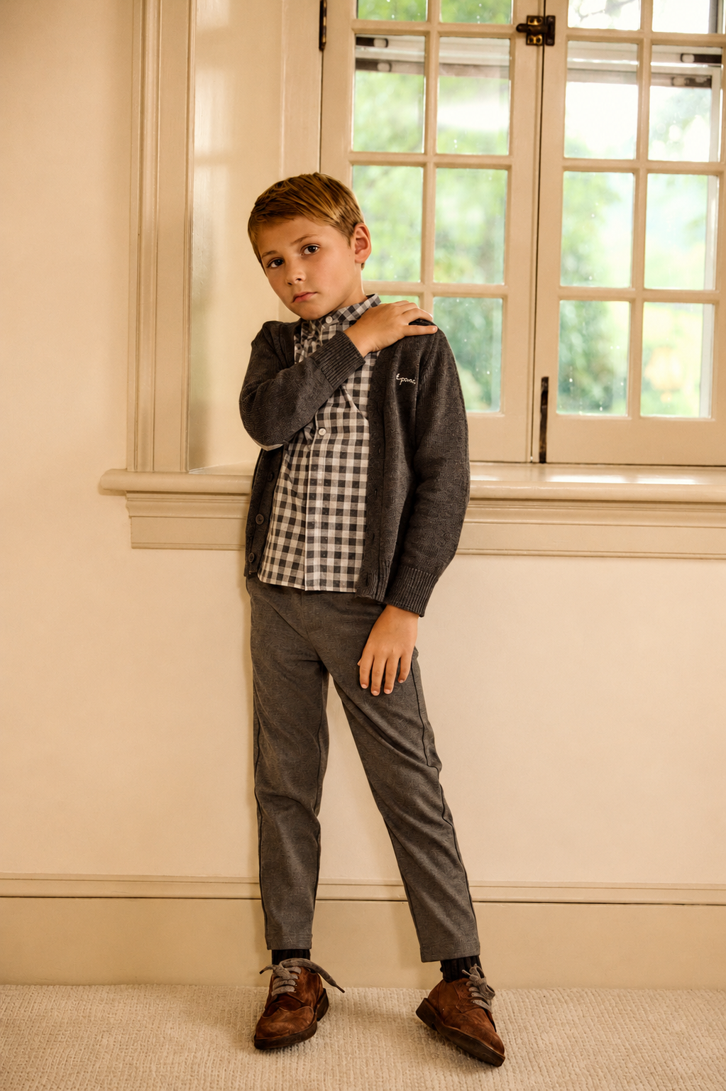 Boy's Contrast Patch Grey Cardigan