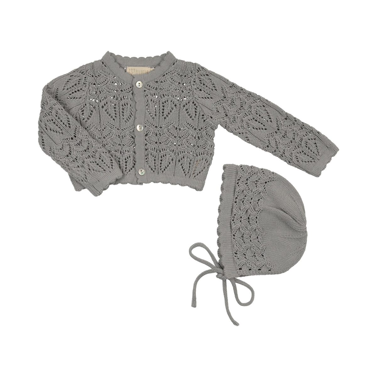 Eyelet Knit Cropped Powder Cardigan + Bonnet