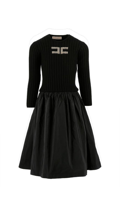 Knit Black Embroidered Dress