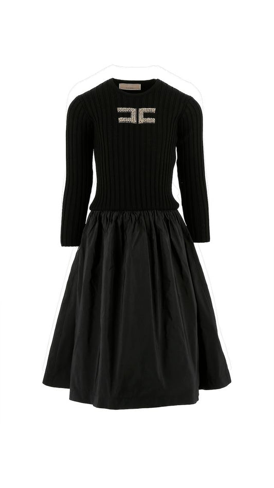Knit Black Embroidered Dress