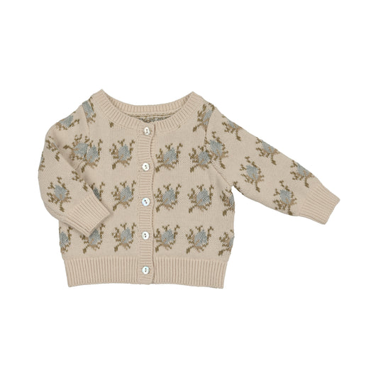Floral Intarsia Knit Powder Cardigan