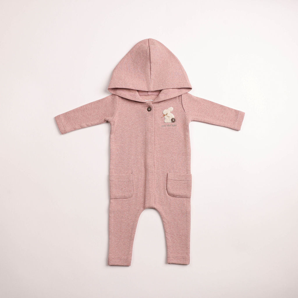 Bee & Dee Fuzzy Bunny Deep Mauve Hooded Romper