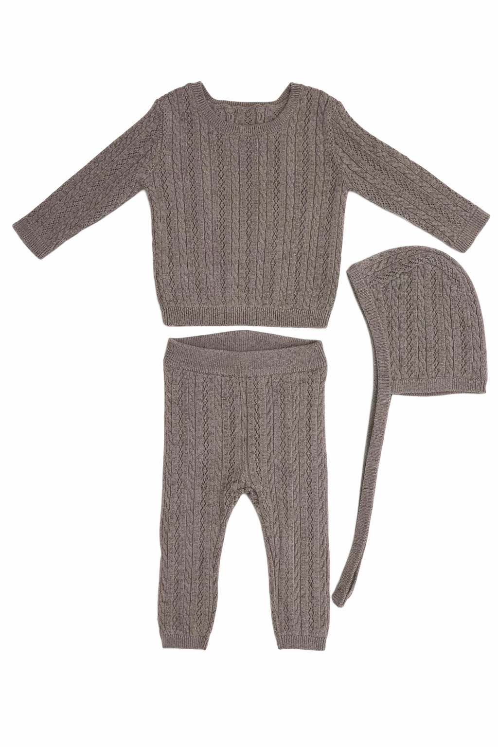 Pointelle Grey Knit Set with Hat