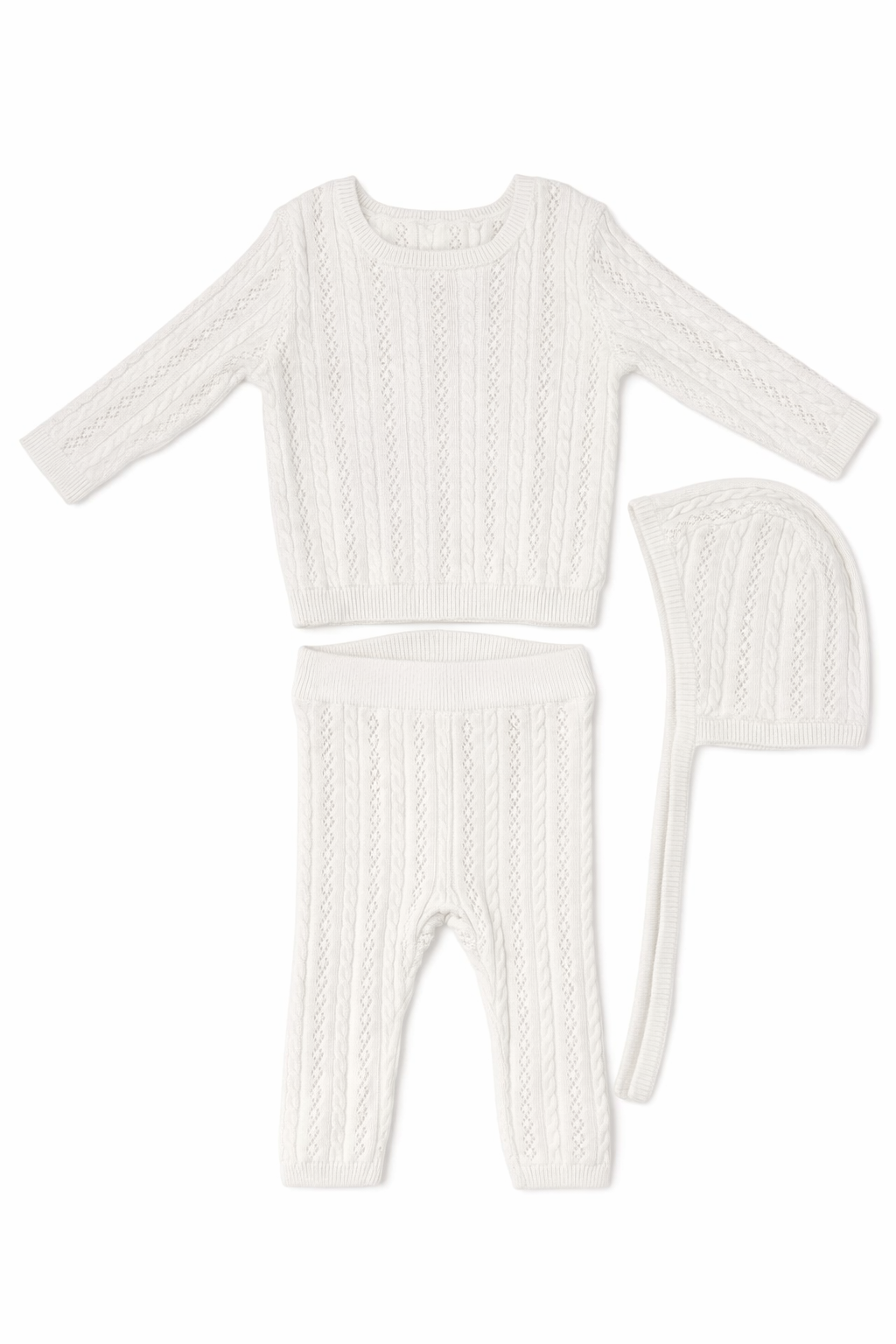 Pointelle White Knit Set with Hat