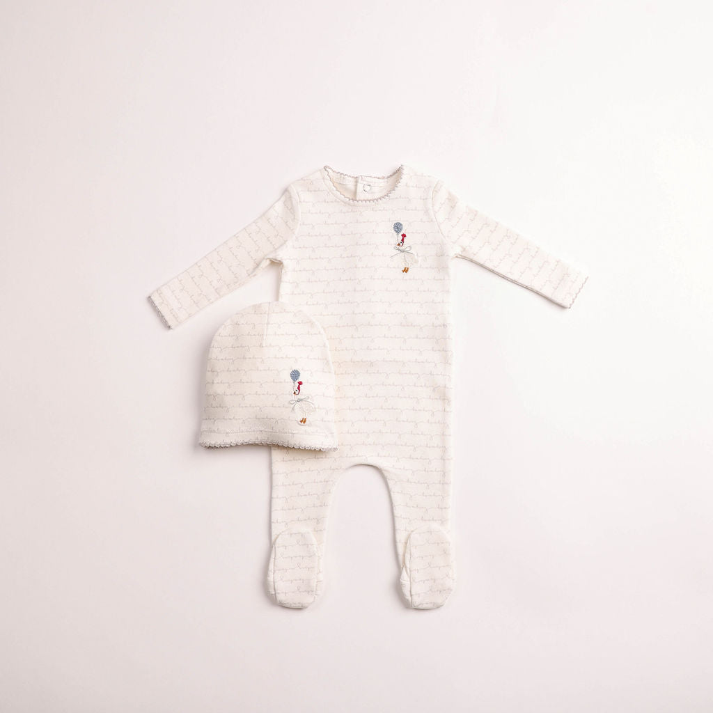 Bee & Dee Goose Script Linen Boys Footie & Beanie