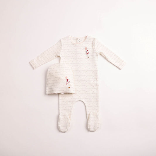 Bee & Dee Goose Script Linen Girls Footie & Beanie