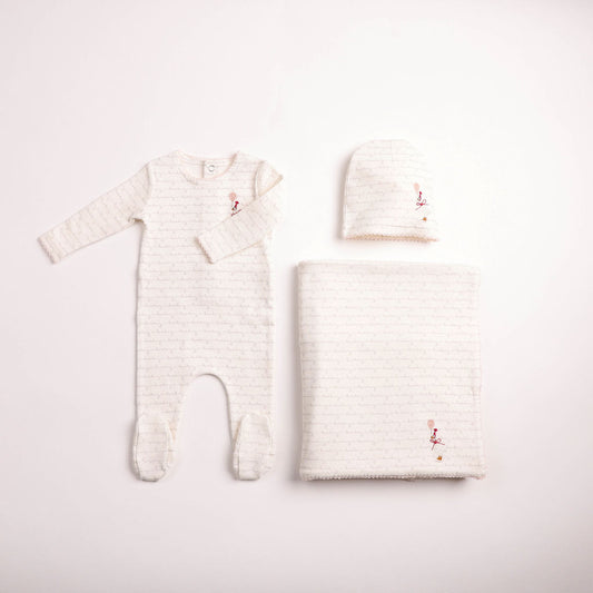 Bee & Dee Goose Script Linen Girls Footie Set