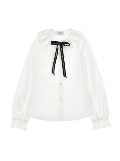 LOGO RIBBON TIE WHITE BLOUSE