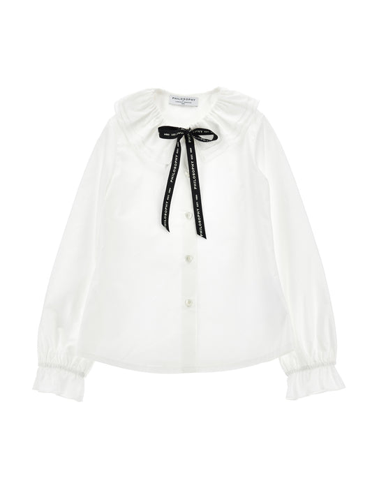 LOGO RIBBON TIE WHITE BLOUSE