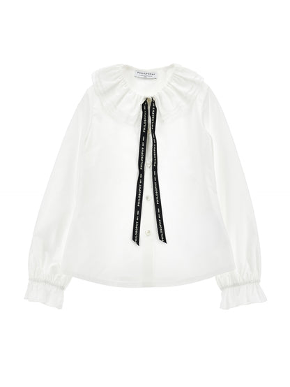 LOGO RIBBON TIE WHITE BLOUSE