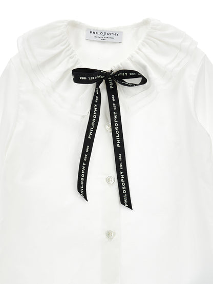 LOGO RIBBON TIE WHITE BLOUSE