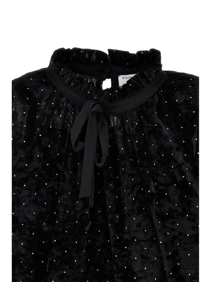 PHILOSOPHY STUDDED VELVET BLACK TOP
