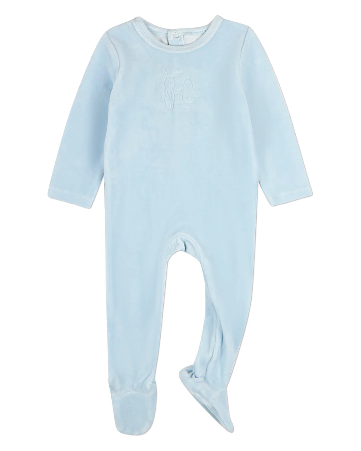 Bunny Meets Chic Velour Baby Blue Footie