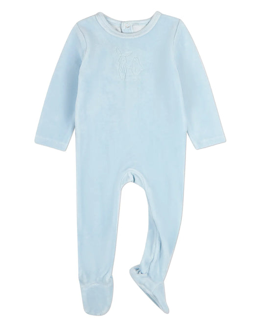 Bunny Meets Chic Velour Baby Blue Footie