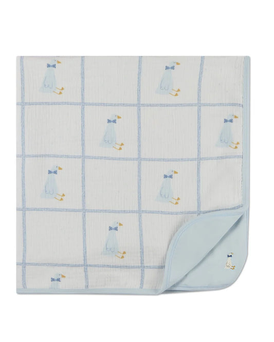 Boy's Sitting Goose Baby Blue Blanket