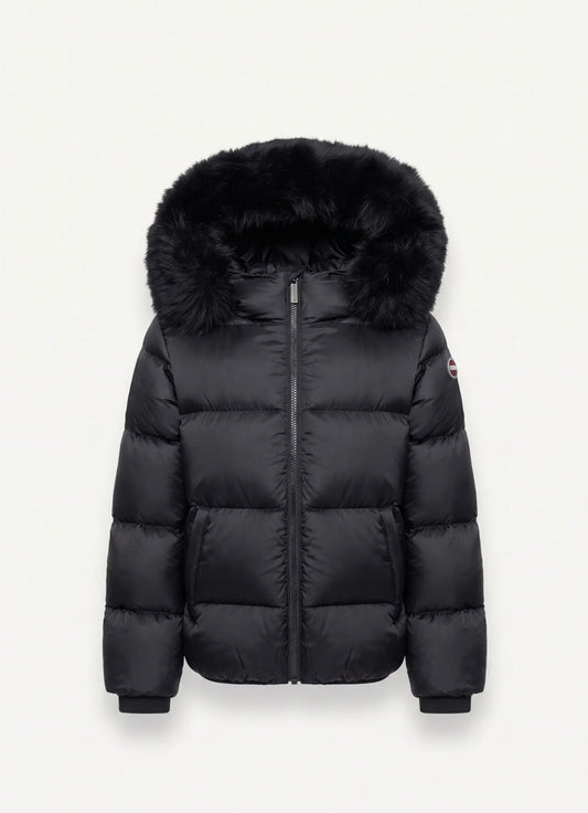 Girls Black Down Jacket with Fur