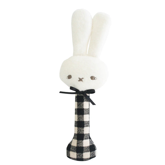Black Check Bunny Stick Rattle