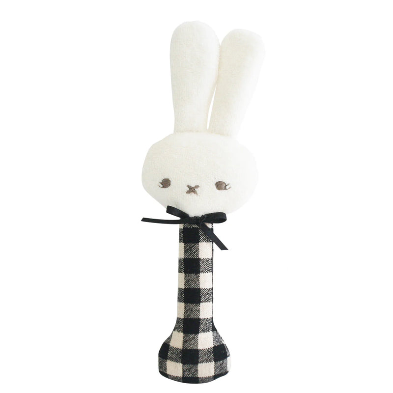 Black Check Bunny Stick Rattle