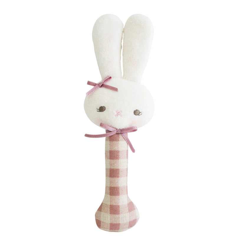 Rose Check Bunny Stick Rattle