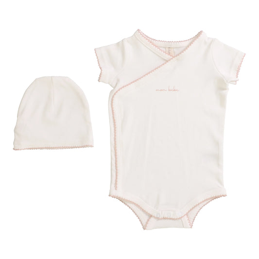 White/Blush Scalloped edge Onesie set