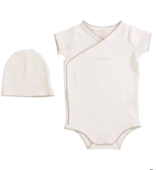 White/Oat Scalloped edge Onesie set